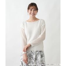 袖透かし編みニットプルオーバー【BLUBIANCO】