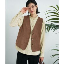 【重ね着を楽しむ】スエードVネックベスト【35th】