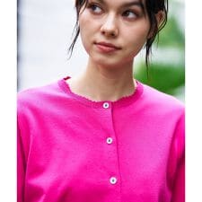 洗える 配色刺繍ボタンのクルーネックカーディガン