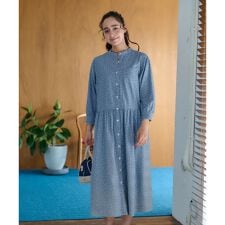 小花柄インディゴデニムのワンピース