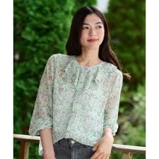 小花柄フリルネックブラウス 【WILLIAM MORRIS】【35th】