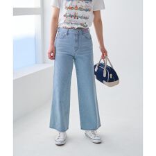 洗える 後ろウエストゴム ヒッコリーのワイドパンツ