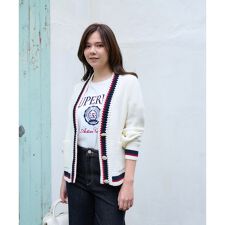 洗える 配色ラインカーディガン