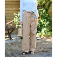 洗える ウエスト伸縮タックパンツ