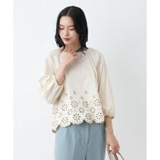 洗える アイレットレースブラウス