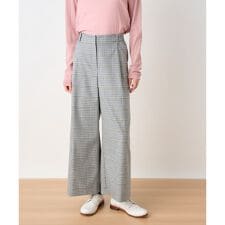 後ろウエストゴム のびのびチェックのワイドパンツ