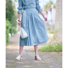 後ろウエストゴム 幾何学柄ミモレ丈スカート【TROUILLET】【セットアップ】