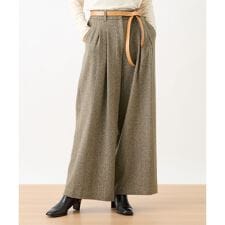 ウエスト伸縮ツイードのワイドパンツ