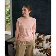 麻混 七分袖ボーダーニット