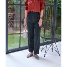 洗える 後ろウエストゴムストライプパンツ