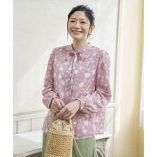 プリントボウタイブラウス