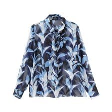 リーフ柄プリントブラウス