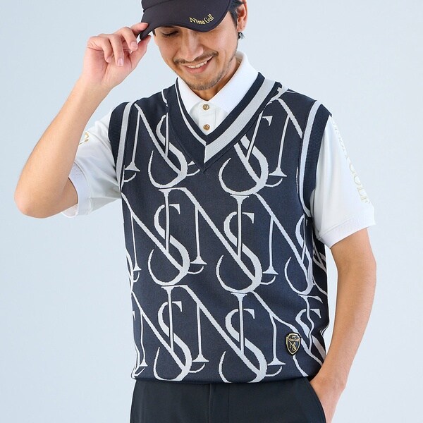 メンズ】モノグラムニットベスト | エヌエス23・パー・ニッサゴルフ