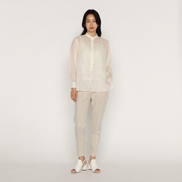 シルクコットンサテンオーガンジー バンドカラーシャツ | メゾン