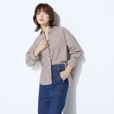 コムサワードローブ(COMME CA Wardrobe)の〔 +サイズ 〕オーガニックキュプラ混 ストライプシャツ