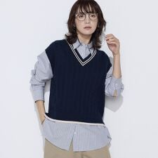 〔 +サイズ 〕 ケーブル編 ニットベスト