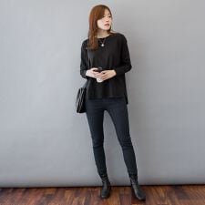 綿100％ ラウンドヘム ロングTシャツ サイドスリット レイヤードカットソー