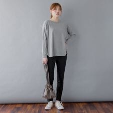 綿100％ ラウンドヘム ロングTシャツ サイドスリット レイヤードカットソー