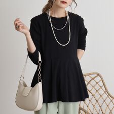 ペプラム 裾フレア 長袖カットソー M～5L レディース
