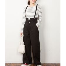 サスペンダー付きハイウェストツイルパンツ