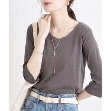 Vネック七分袖プルオーバー