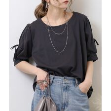 リボン付き袖ブラウス風カットソー