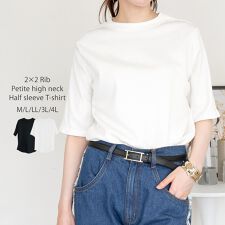 2×2リブ プチハイネック半袖Tシャツ