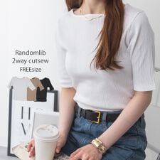 前後2WAY ランダムリブ5分袖カットソー