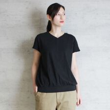 コットンフライスVネックフレンチTシャツ