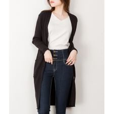 コットン ニット ロング カーディガン リブ