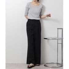 スクエアネック5分袖コットンリブTシャツ