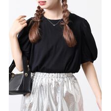 ラウンドネックパフスリーブ半袖Tシャツ