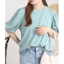 ラウンドネックパフスリーブ半袖Tシャツ
