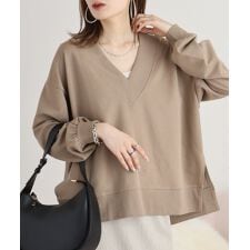 ミニ裏毛Vネックサイドスリットスウェット