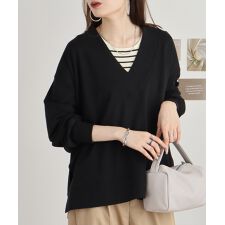 ミニ裏毛Vネックサイドスリットスウェット