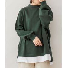 裏起毛 レイヤード風 ハイネック トレーナー