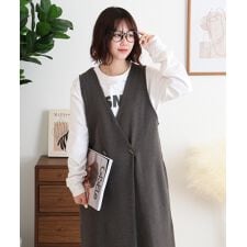 ミニ裏毛ノーカラーリラックスロングベスト