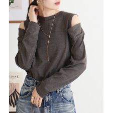 オープンショルダーロングスリーブTシャツ