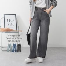ヴィンテージ風ポケット加工セミワイドパンツ
