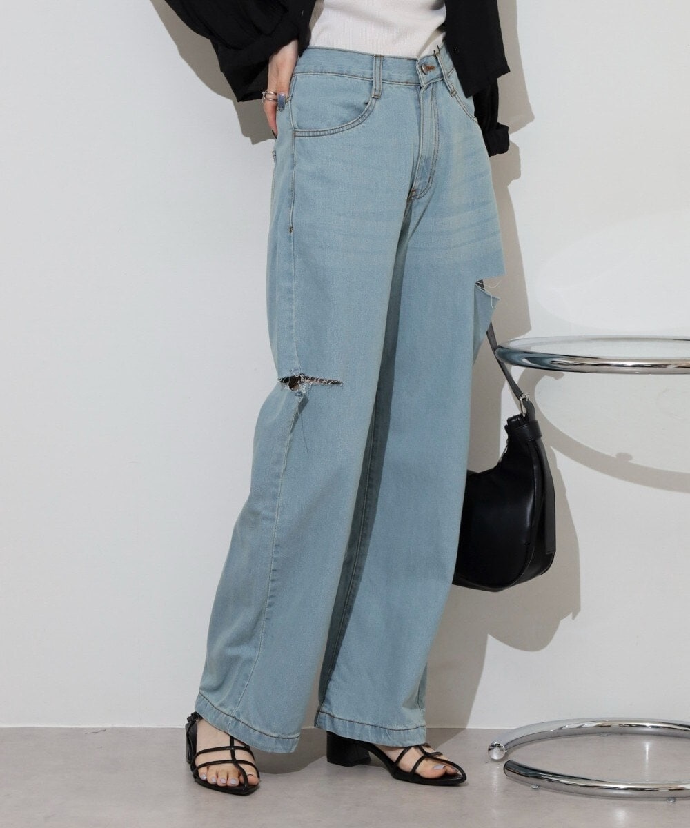 デニムダメージストレートパンツ