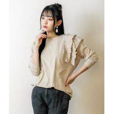 片袖フリル長袖カットソー
