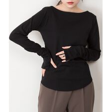 ボートネック指空きTシャツ