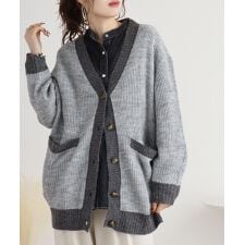 コンビネーションカラーVネックカーディガン