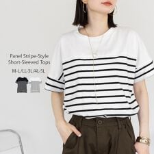 パネルボーダー風半袖トップス