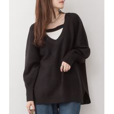 前後2way オーバーサイズ Vネック ニット セーター