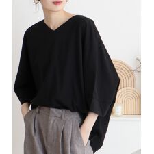 Vネック7分袖ドルマンTシャツ