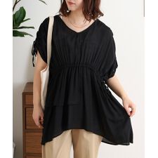 スラブドロストギャザーデザインブラウス