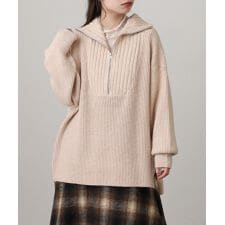 ビッグカラー風 ハーフZIP プルオーバーもっちり ニット トップス