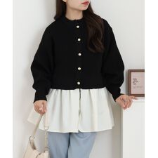 片畦 スポンディッシュ ドッキング ニット カーディガン