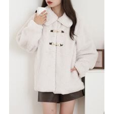 ラビット風 エコファー ビット付き ミドル丈 コート ファイクファー アウター